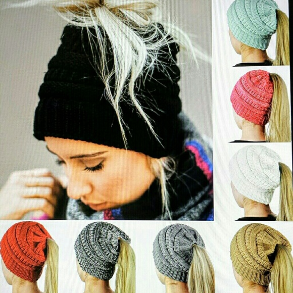 Ski hat/ messy bun ponytail beanie caps - Picture 3 of 7